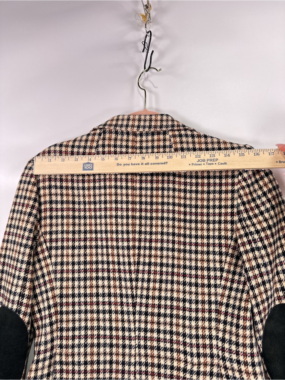 Paula Saker Vintage Blazer Suede Patches Houndstooth Tan Size 10 - Picture 13 of 13